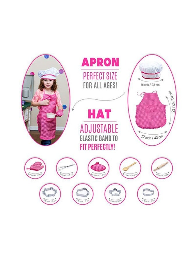 كابسترو مجموعة الخبز للأطفال - مريلة وقبعة وأدوات خبز للطبخ التخيلي واللعب الإبداعي والتعلم العملي | مجموعة لعب أدوار المطبخ بدون شاشات - طقم ملابس وردي - Image 3